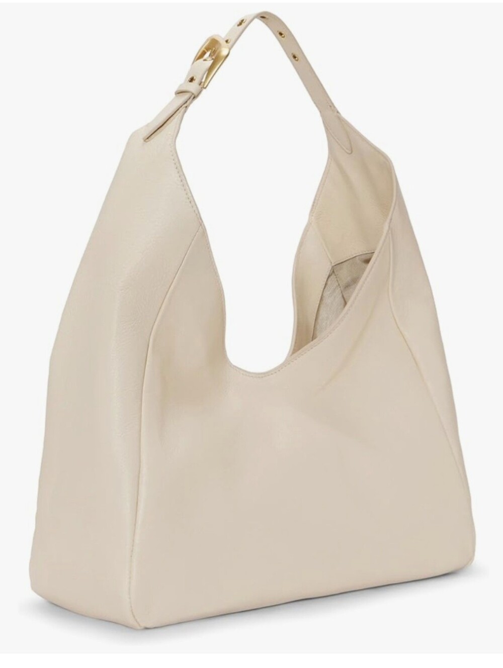 Vince Camuto Cream Leather Shoulder Hobo with Gold Buckle